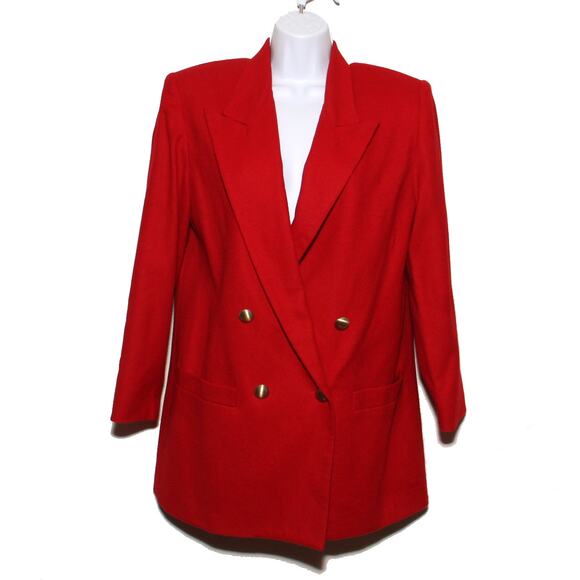 Vintage Michele Red Wool Double Breasted Boxy Blazer Size 8 - Picture 1 of 6